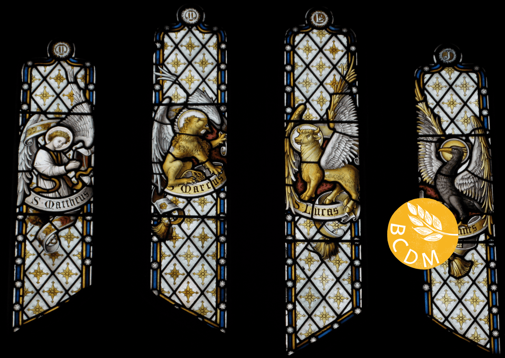 image showing stained glass windows in a church